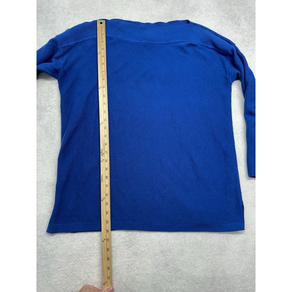 J Jill Sweater Womens Medium Sweater Blue Boat Neck Ribbed Knit 100% Cotton‎ - Picture 4 of 7